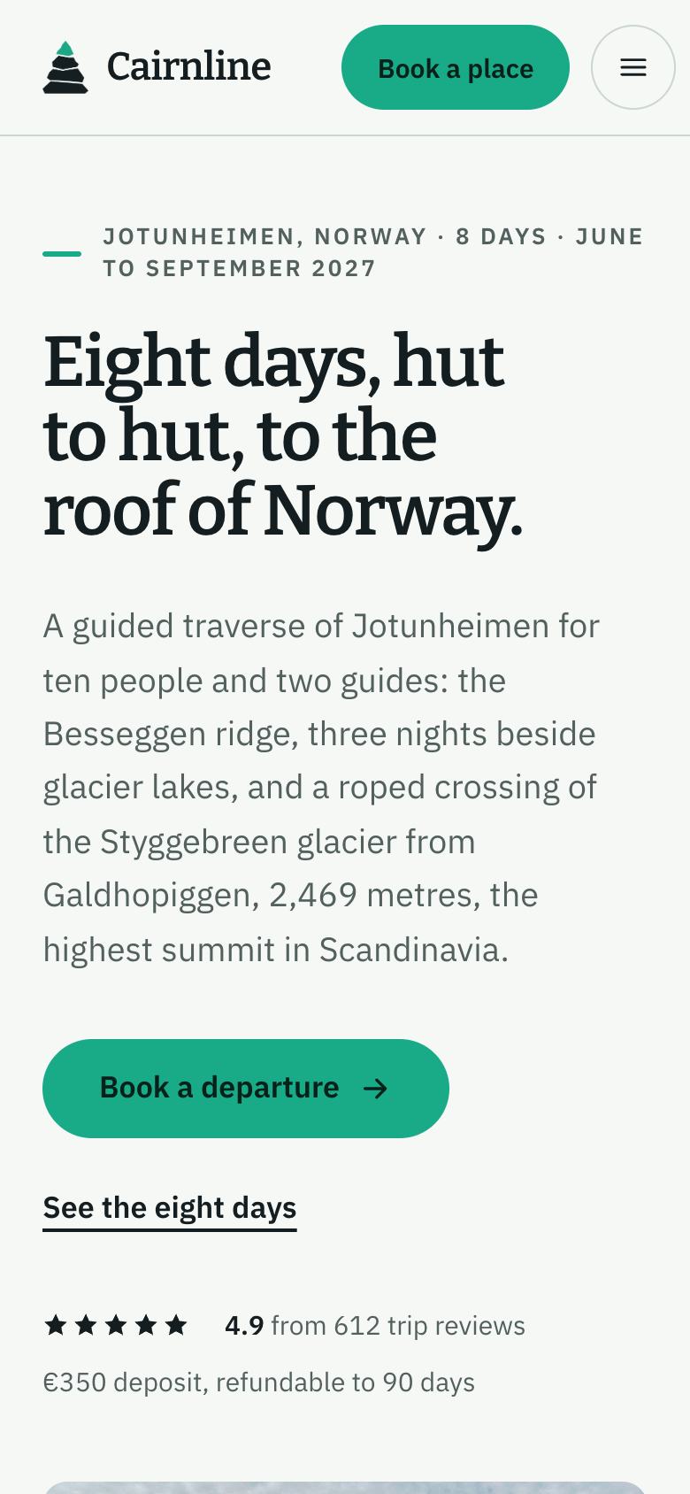 Adventure Trip landing page template on a phone