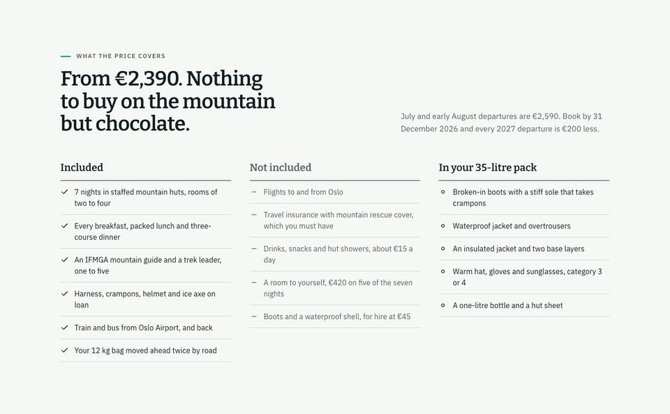 Adventure Trip template — What the price covers section