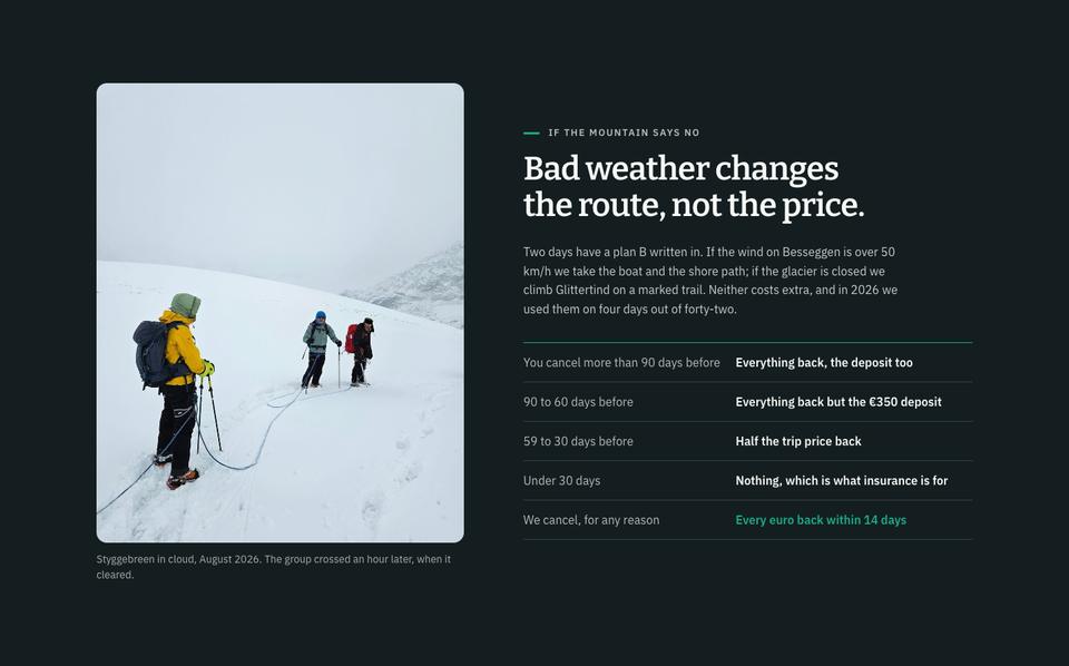 Adventure Trip template — If the mountain says no section