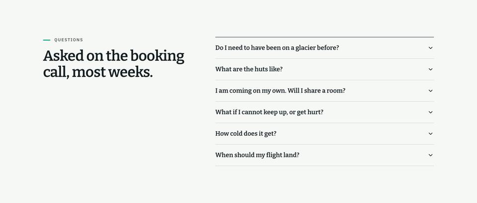 Adventure Trip template — Questions section