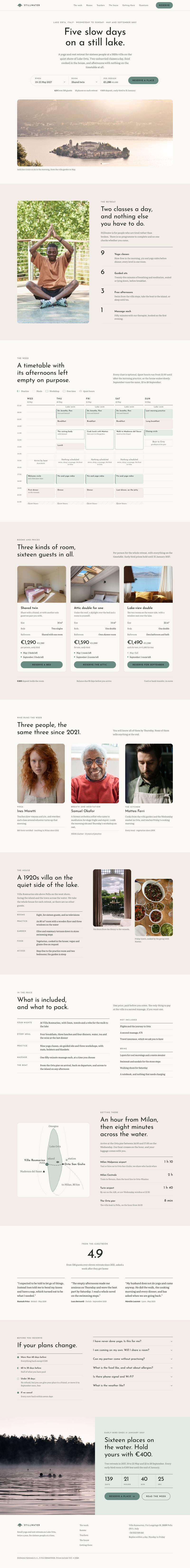 Wellness Retreat template, the whole page on desktop