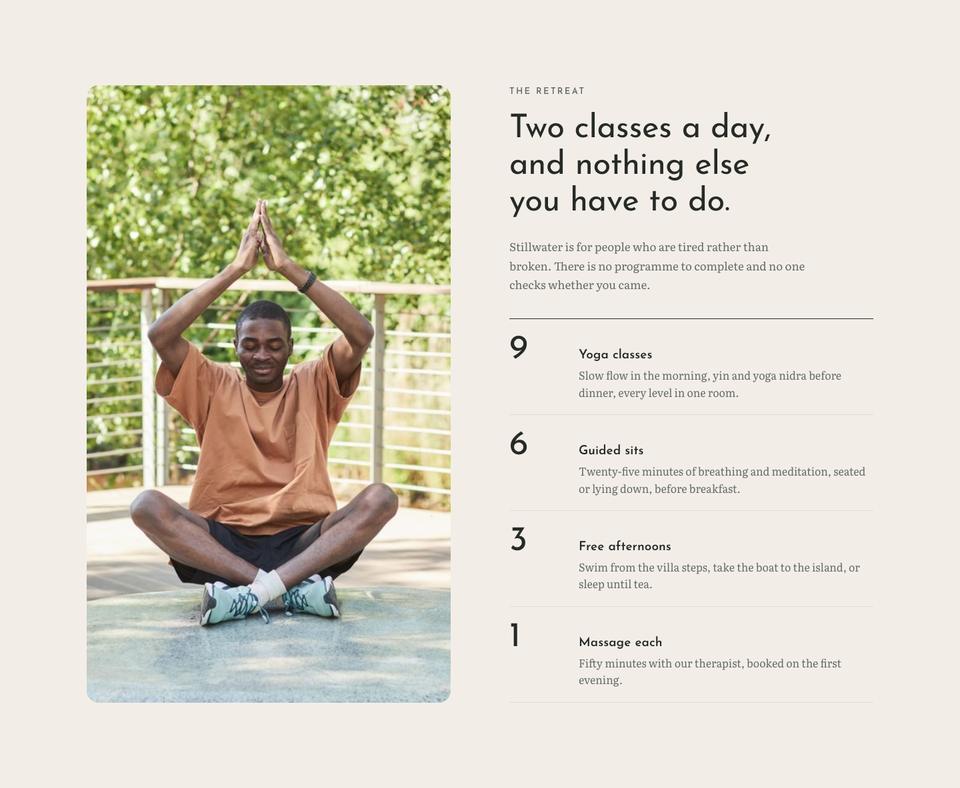 Wellness Retreat template — The retreat section