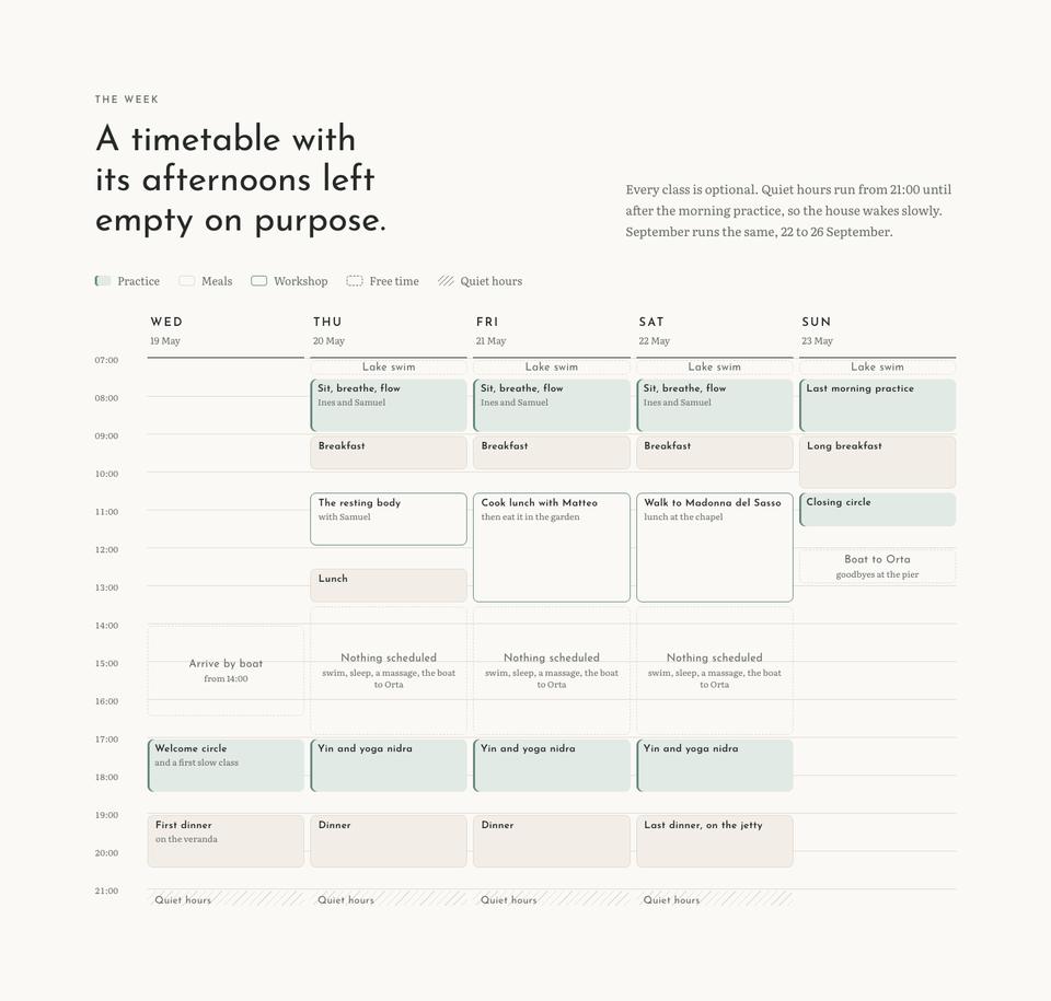 Wellness Retreat template — The week section