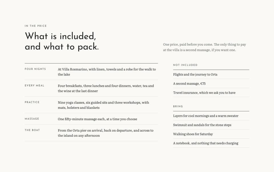 Wellness Retreat template — In the price section