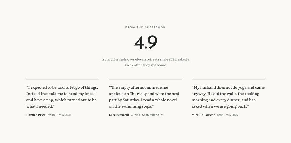 Wellness Retreat template — From the guestbook section