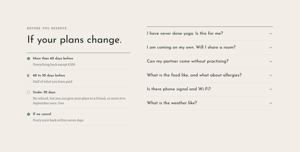 Wellness Retreat template — If your plans change section