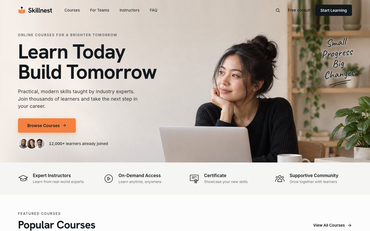Online Courses Daylight landing page template