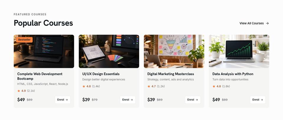 Online Courses Daylight template — Popular courses section