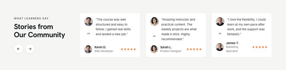 Online Courses Daylight template — Learner stories section