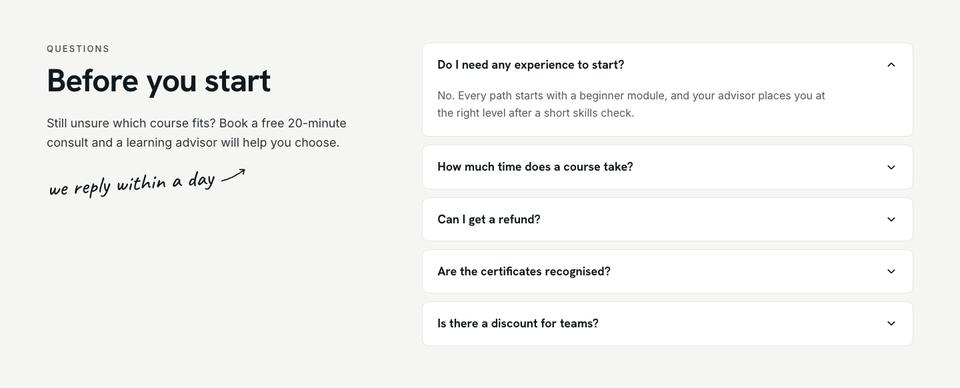 Online Courses Daylight template — Questions section
