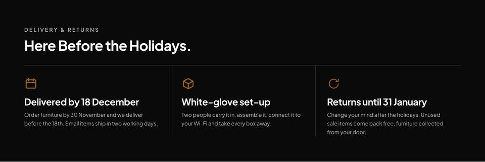 Black Friday Home Sale template — Delivery and returns section