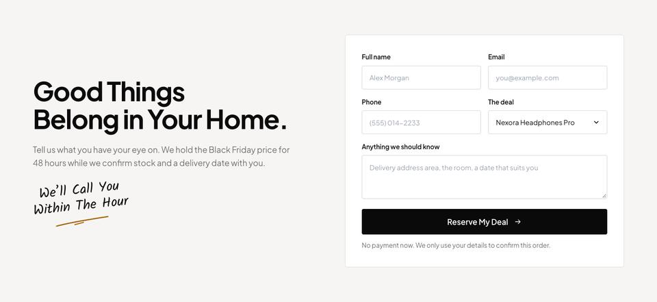 Black Friday Home Sale template — Reserve a deal section