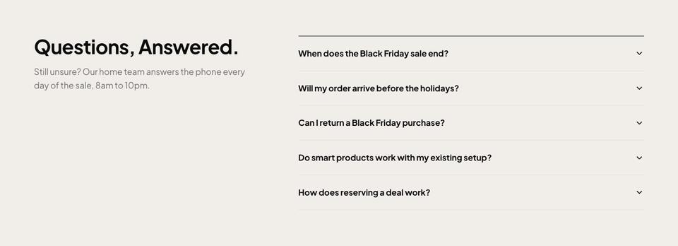 Black Friday Home Sale template — Questions, answered section