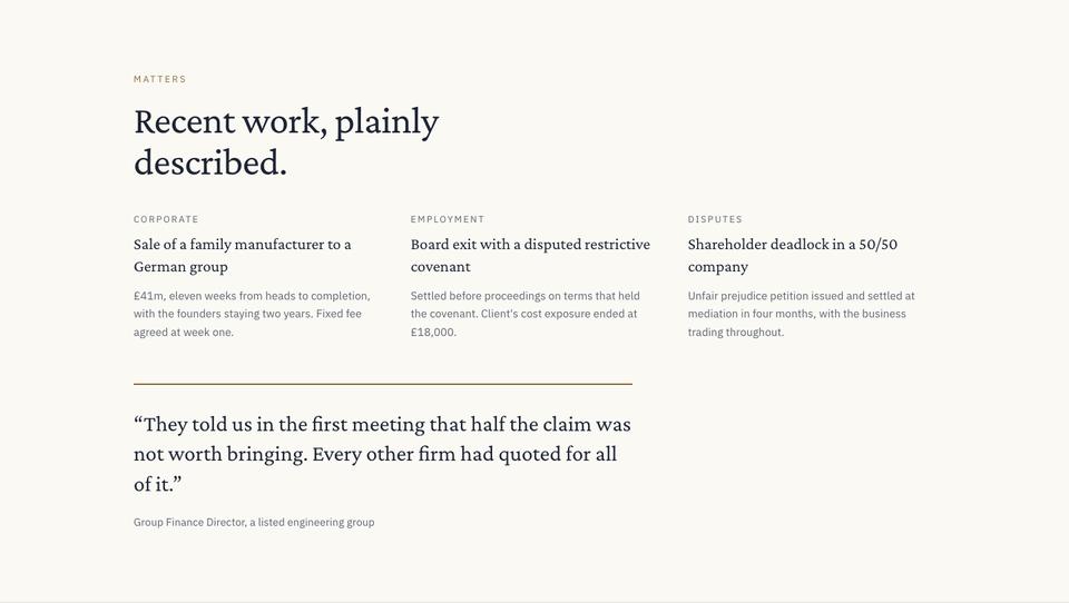 Counsel Practice template — Matters section