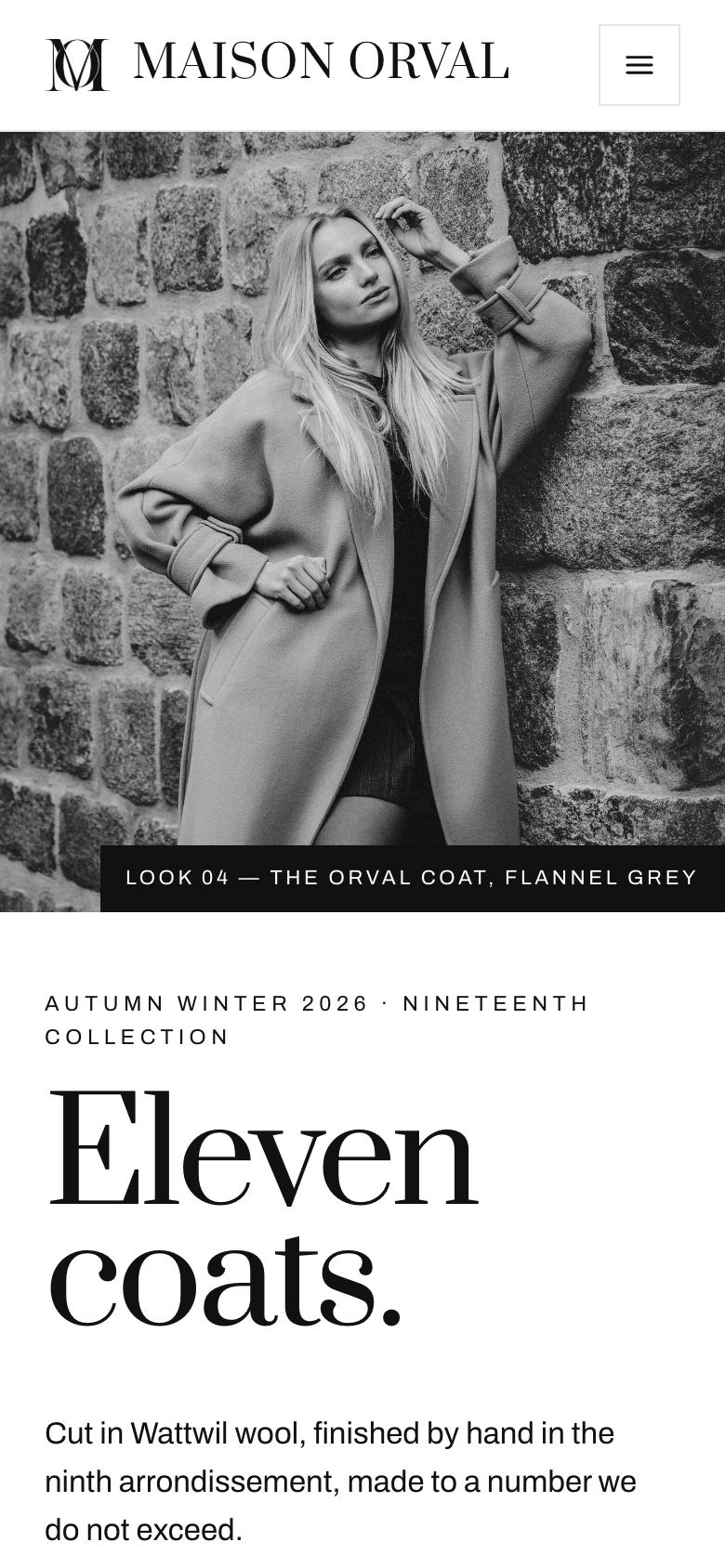 Maison Monochrome landing page template on a phone