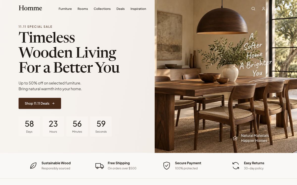Wooden Furniture Sale landing page template
