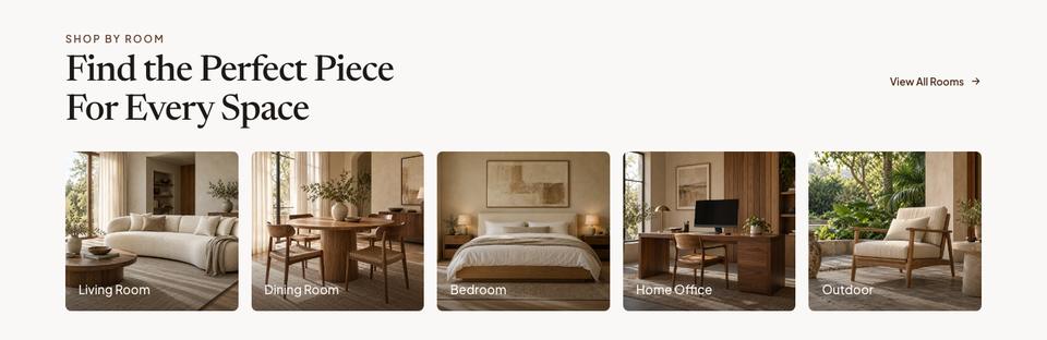 Wooden Furniture Sale template — Shop by room section