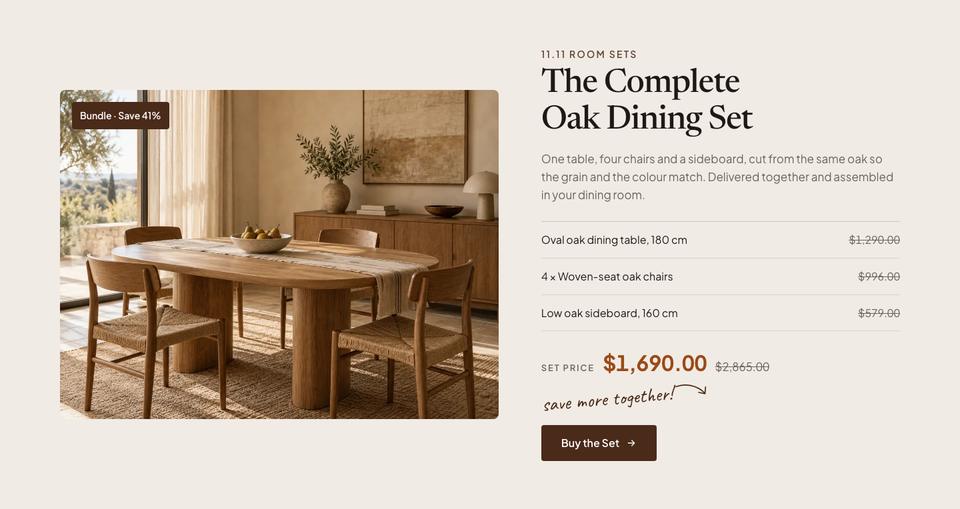 Wooden Furniture Sale template — Room set section