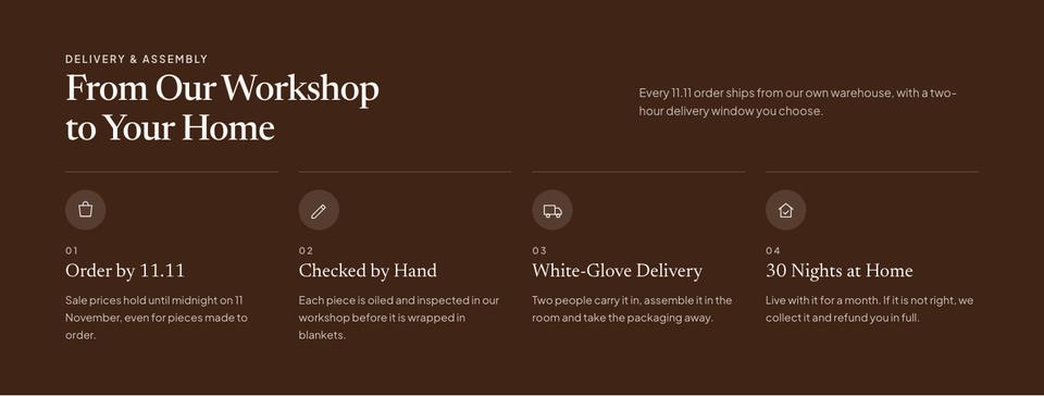 Wooden Furniture Sale template — Delivery and assembly section