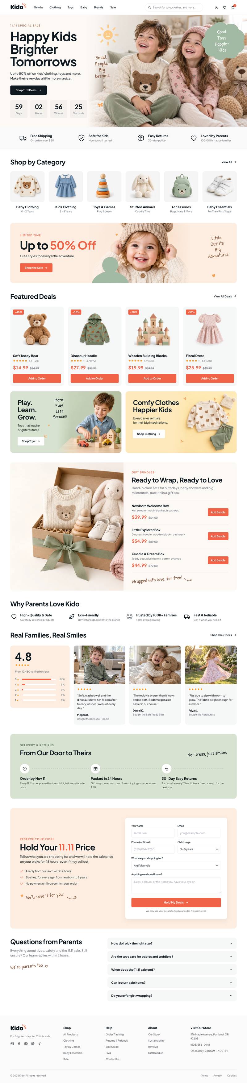 Kids 11.11 Sale template, the whole page on desktop