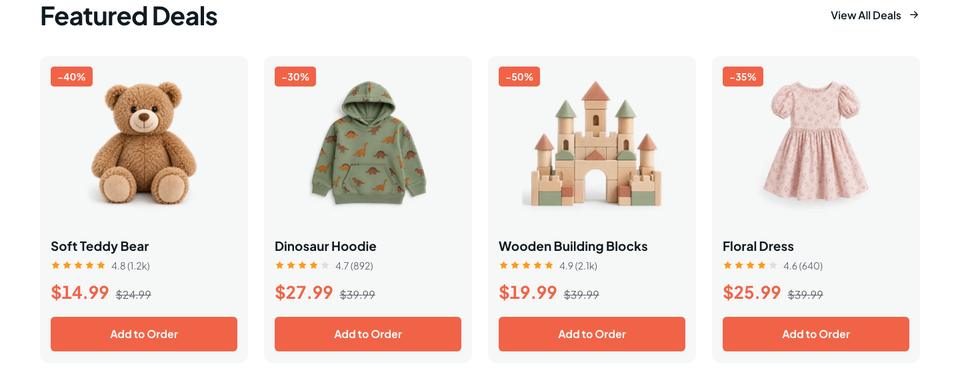 Kids 11.11 Sale template — Featured deals section