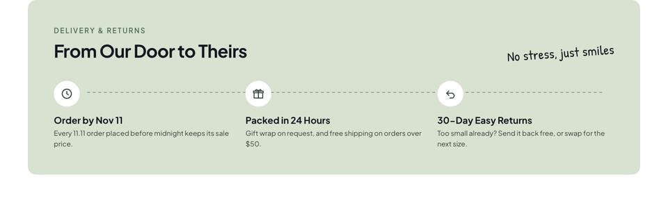 Kids 11.11 Sale template — Delivery and returns section