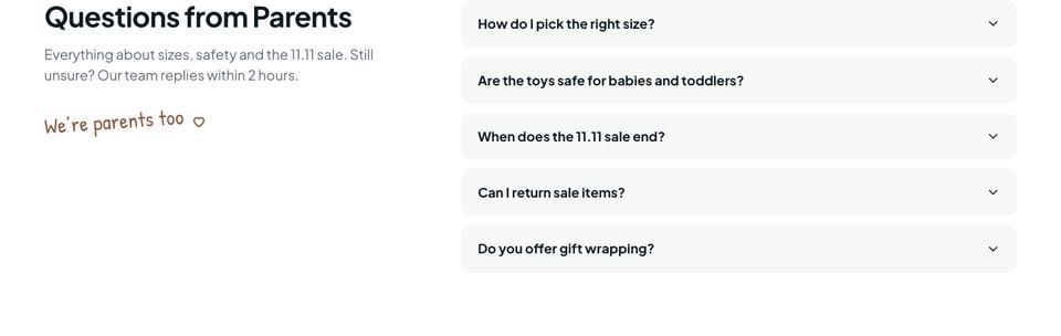 Kids 11.11 Sale template — Questions section