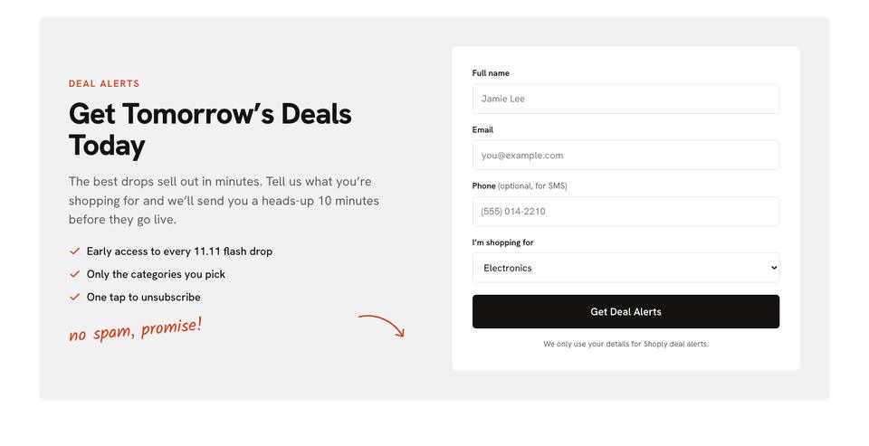 11.11 Flash Sale template — Deal alerts section