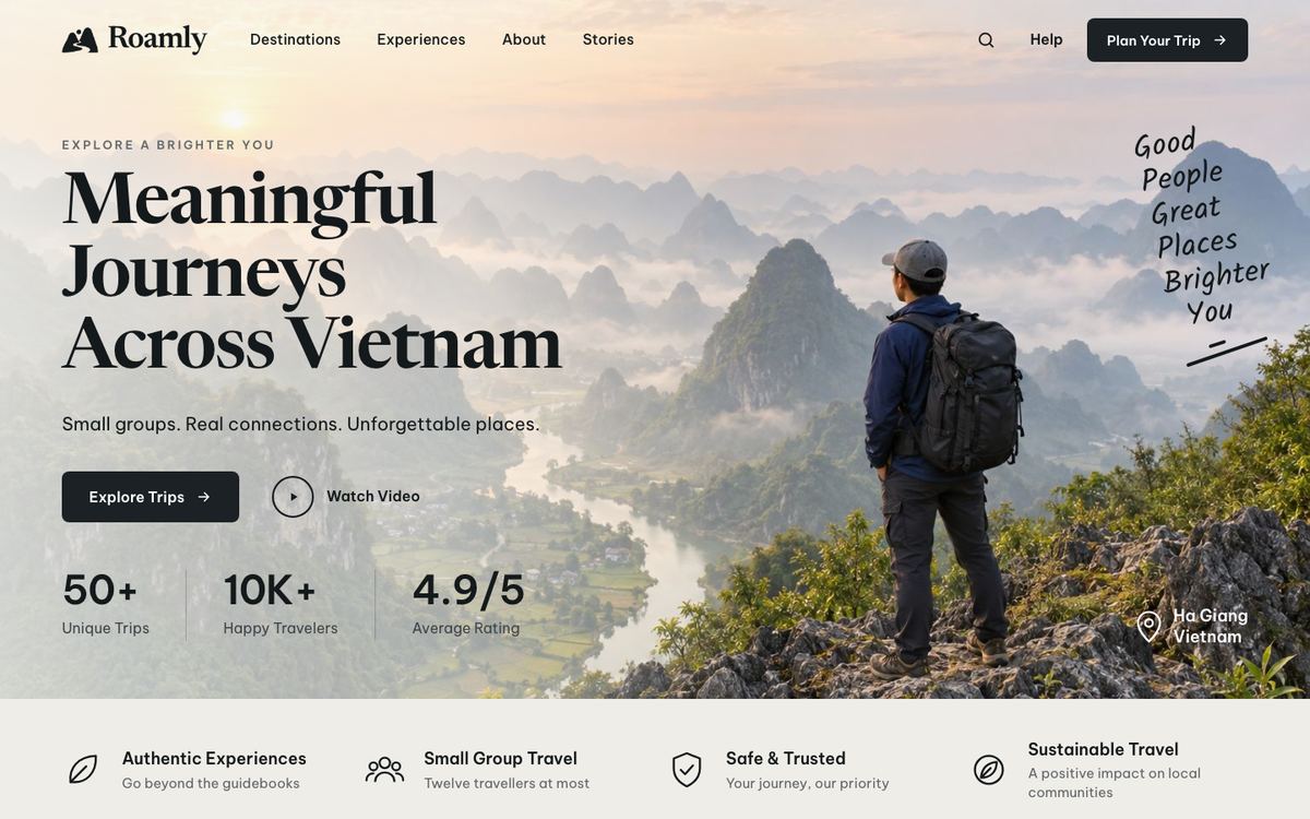 Vietnam Journeys landing page template, desktop