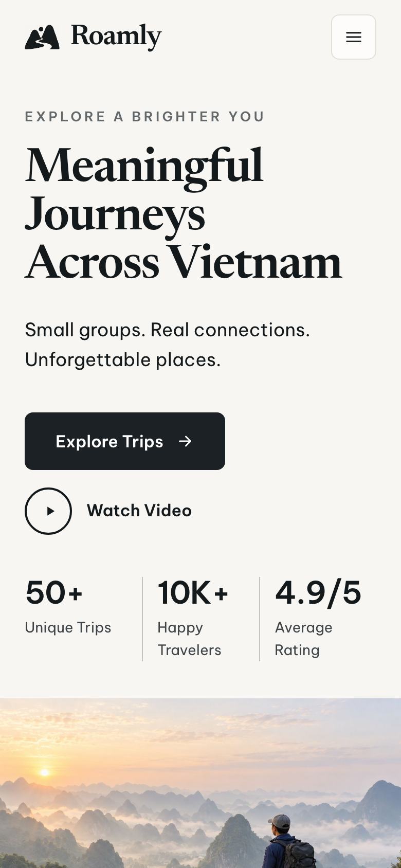 Vietnam Journeys landing page template on a phone