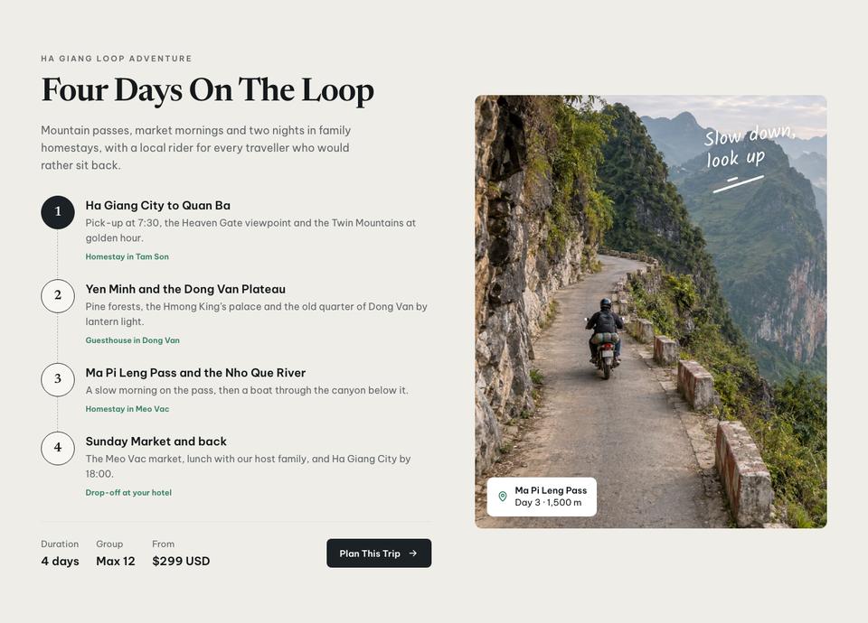 Vietnam Journeys template — Itinerary section