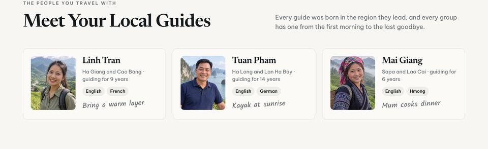 Vietnam Journeys template — Guides section