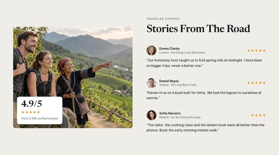 Vietnam Journeys template — Reviews section