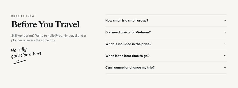 Vietnam Journeys template — Questions section