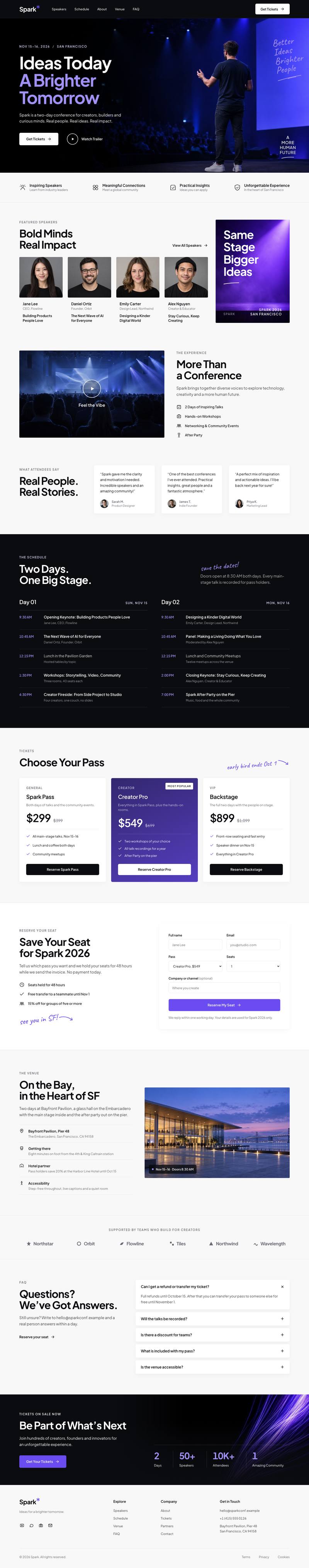 Creator Conference template, the whole page on desktop