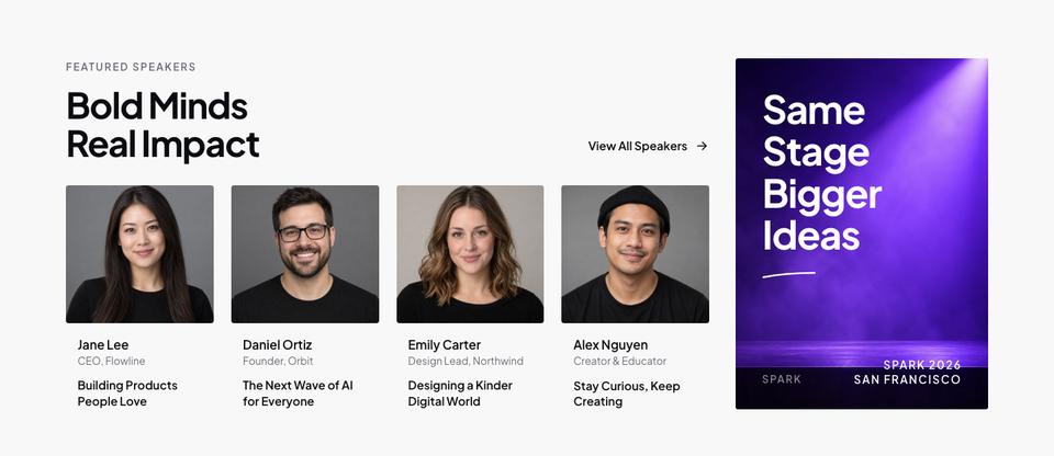 Creator Conference template — Speakers section