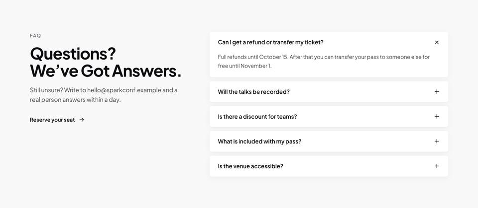 Creator Conference template — Questions section