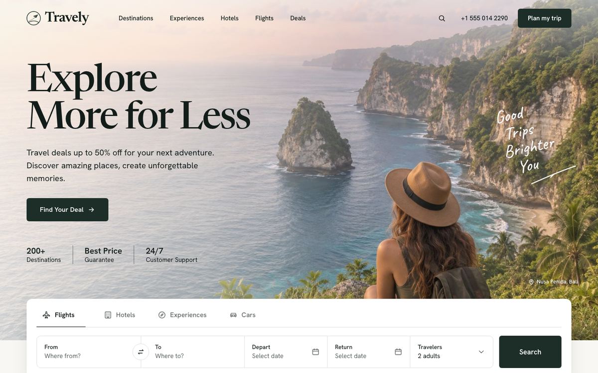 Travel Deals Search landing page template