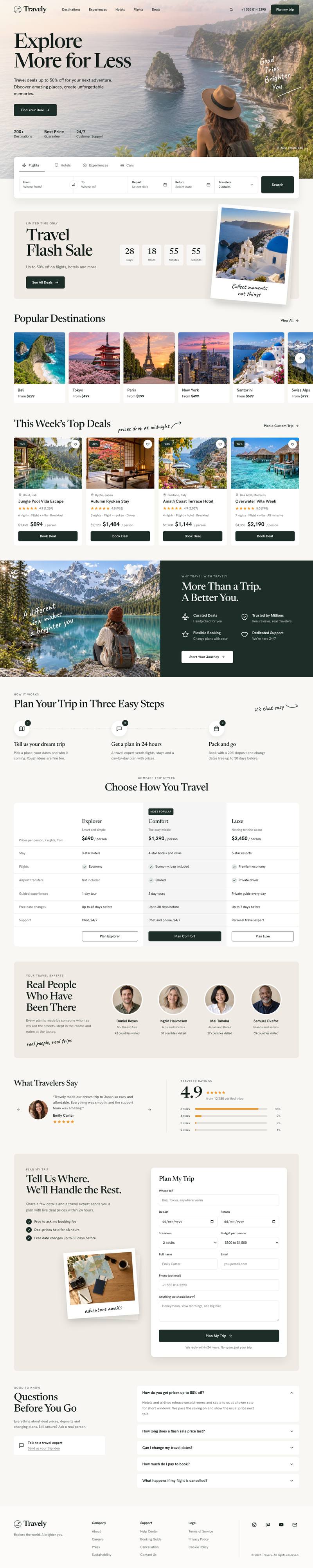 Travel Deals Search template, the whole page on desktop