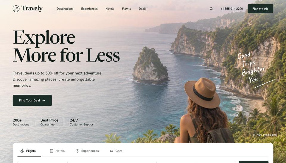 Travel Deals Search template — Hero section