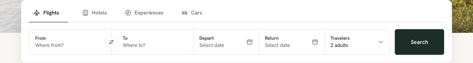 Travel Deals Search template — Search card section