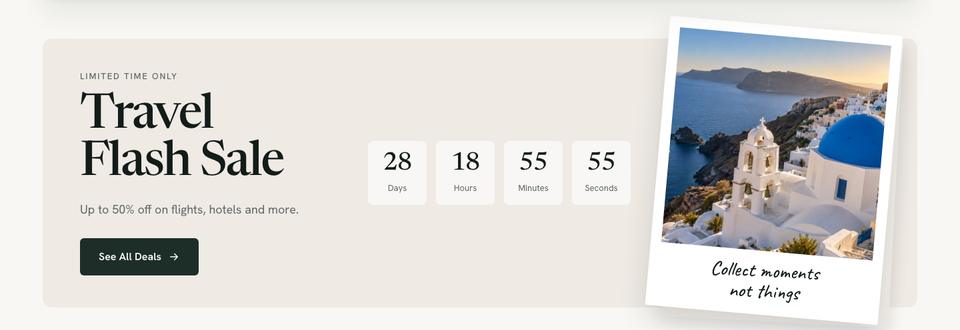 Travel Deals Search template — Flash sale section