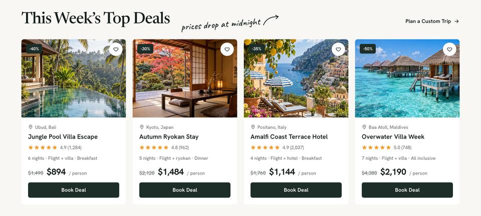Travel Deals Search template — Deals section