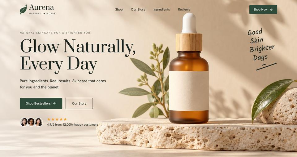 Natural Skincare template — Hero section