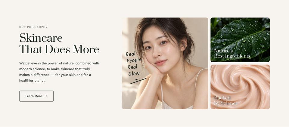 Natural Skincare template — Philosophy section