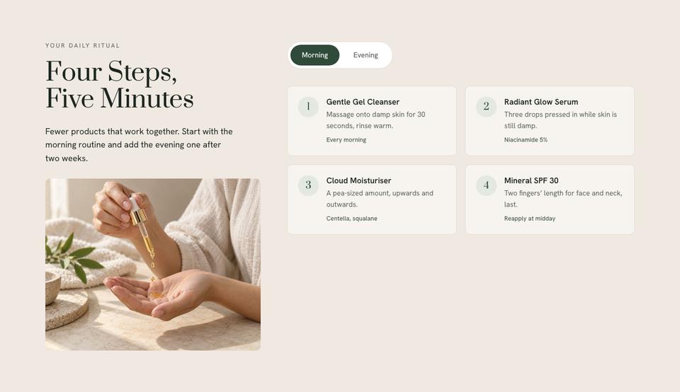 Natural Skincare template — Routine section