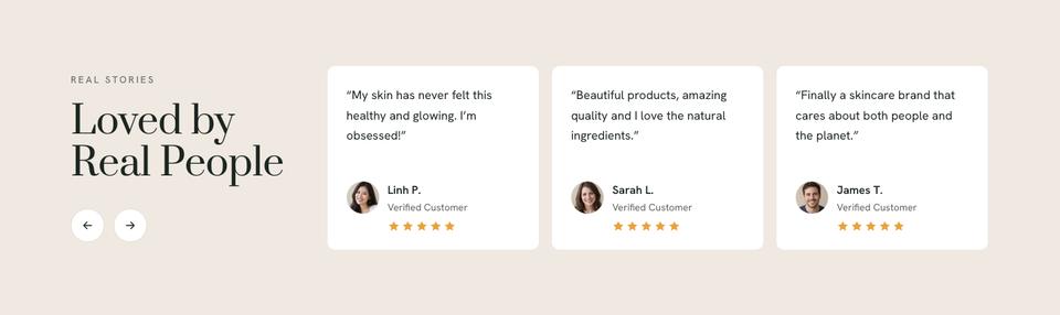 Natural Skincare template — Reviews section