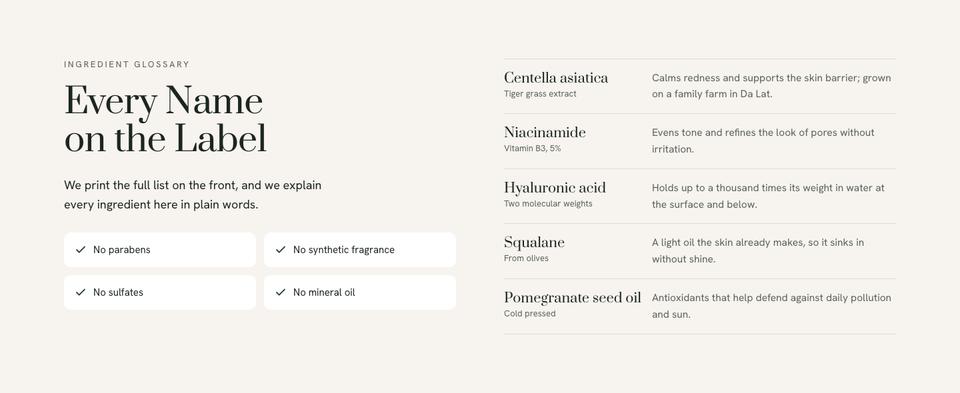 Natural Skincare template — Glossary section