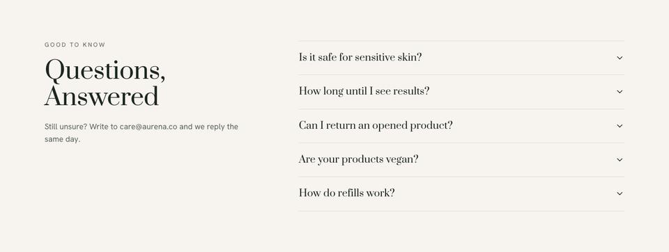 Natural Skincare template — Questions section
