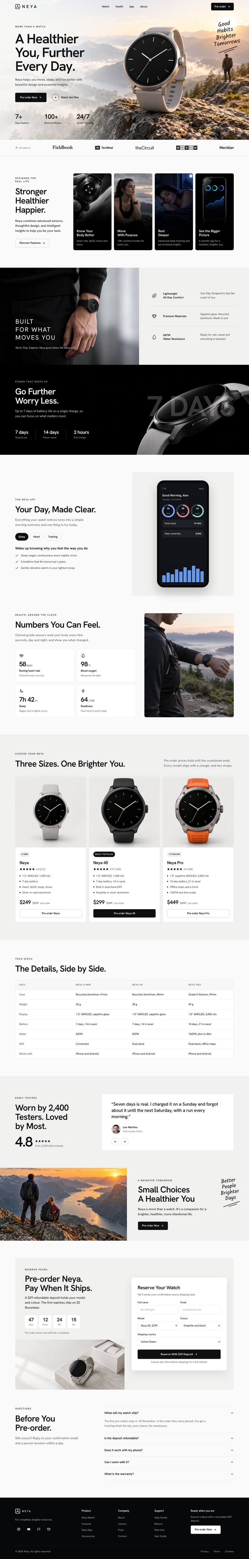 Smartwatch Launch template, the whole page on desktop